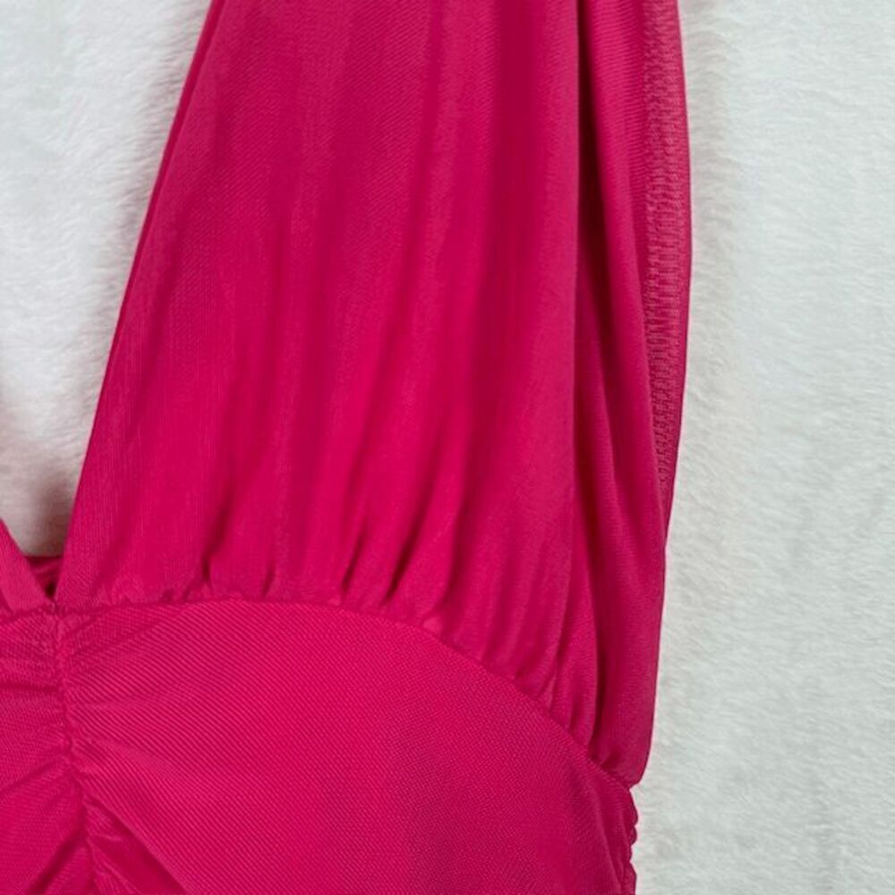 Pretty Little Thing Pink‎ Mesh Extreme Plunge Ruched Bodycon Dress Halter Size 4 - Picture 5 of 12